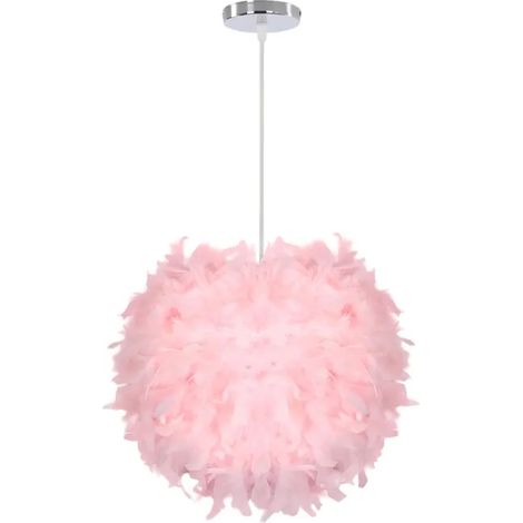 Lustre Suspension Luminaire en Plume 35cm,Rose (1/5)