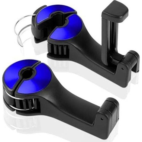 Ganci per sedile auto, ganci per poggiatesta auto, supporti universali per veicoli con supporto per cellulare, per appendere vestiti e borse (blu, 2 pezzi)