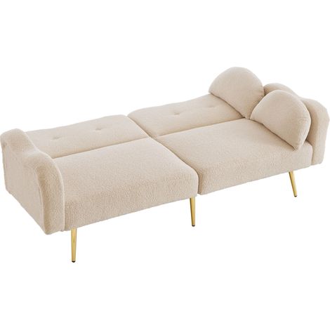 Clic-Clac 2 Plazas en Tela de Lana con Respaldo Ajustable, Patas de Metal Dorado, Brazos Curvados y 2 Cojines, Beige (1/5)