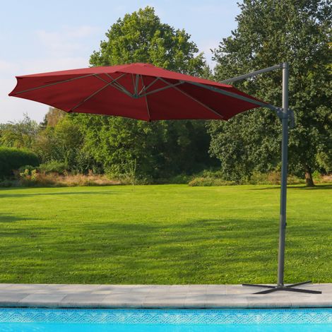 Skylantern – Parasol déporté octogonal 3x3 m rouge – Toile waterproof UPF 50 – Hauteur 3,25 m – Manivelle anti-retour – Pour plage, balcon, patio (1/4)