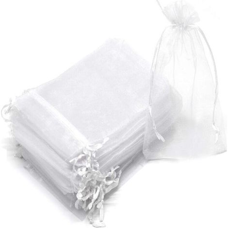 Petit sac cadeau à cordon avec organza gris 100 pièces, 7x9cm (1/2)