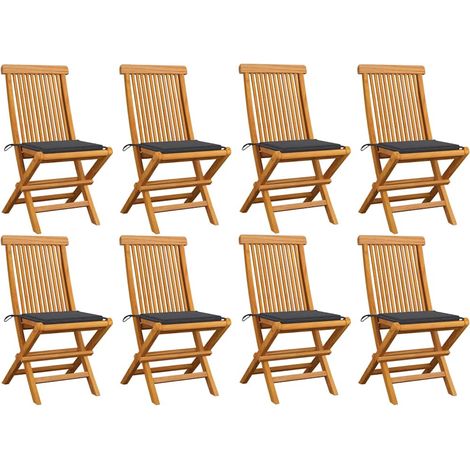 Chaises de jardin avec coussins anthracite lot de 8 Teck massif (1/5)