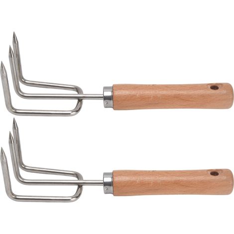 Ensemble de 2 râteaux de jardin avec manche en bois et manche en acier inoxydable (1/5)