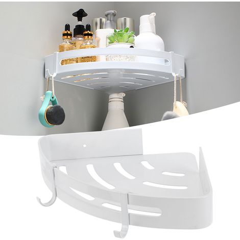 Panier triangulaire blanc pour toilettes, étagère en aluminium à un seul niveau pour salle de bain d'hôtel. (1/5)