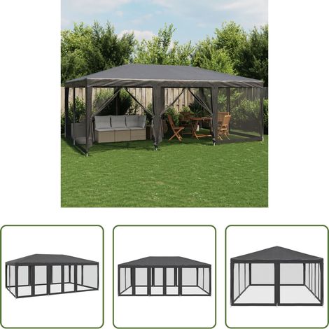 vidaXL Gartenzelt - Partyzelt mit 10 Mesh-Seitenteilen Anthrazit 6x4 m HDPE (1/5)