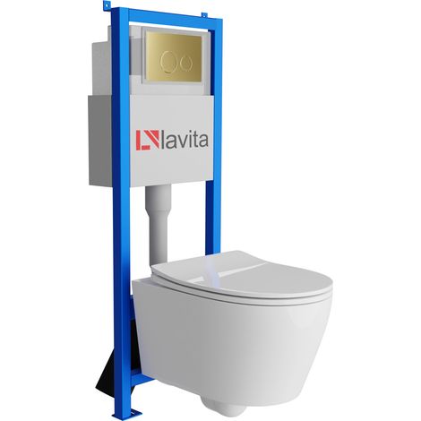 Bâti-support Lavita LAV 101 à 40 cm + WC Praia sans bord + plaque de commande LAV 200.4.5 d'orée Kit complet WC (1/5)