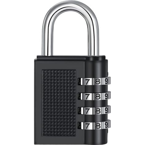 Cadenas à combinaison à 4 chiffres, idéal pour les tiroirs de salles de sport et d'écoles, résistant aux intempéries pour les clôtures extérieures, portails, abris de jardin, etc. (Noir) (1/5)