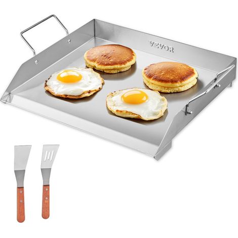 Grillplatte Grillpfanne aus Edelstahl universelle rechteckige Platte (448 x 370 mm) mit flacher Oberseite, Gasgrill-Grillplatte für BBQ-Grill Teppanyaki, Familienkochgeschirr mit Griff (1/5)