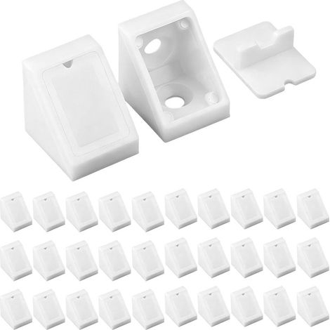 30 Pièces Équerre D'angle pour Étagère en Plastique Blanc 20 x 18 mm, Connecteurs de Meubles avec 60 Vis,Support d'Angle Universel pour Montage Rapide et Renforcement des Meubles (1/5)