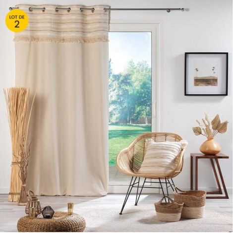 Lot de 2 Rideaux tamisant en coton 140 x 240 cm Atlas naturel (1/5)