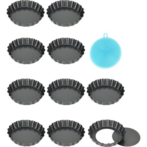 Moule À Tarte - Acier Au Carbone - Fond Amovible - Revêtement Antiadhésif - 10 cm Diámetro × 2 cm Profundidad - 10 Unidades (1/5)