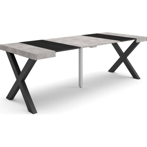 Skraut Home - Table console extensible, Console meuble, 220, Pour 10 personnes, Pieds bois massif, Style moderne, Gris Ciment (1/5)