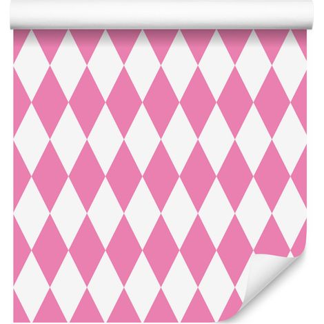 Carta da parati Arlecchino Diamante, rosa cipria e bianco, sfondo rosa cipria, 50x1000 cm (1/5)