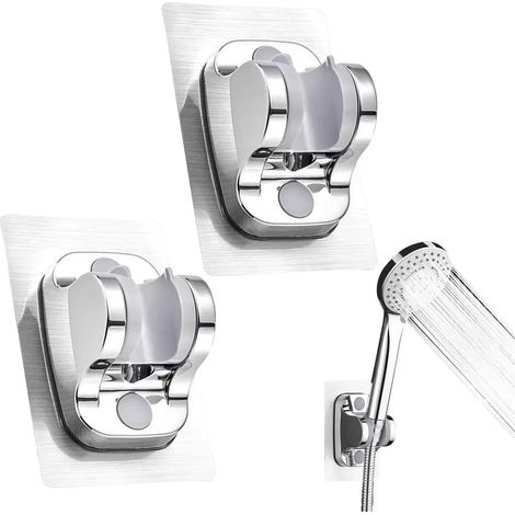 Verstellbare Duschkopfhalterung, kein Bohren erforderlich, Wandmontage-Duschkopfhalterung für Badezimmer (2er-Pack/silber) (1/5)