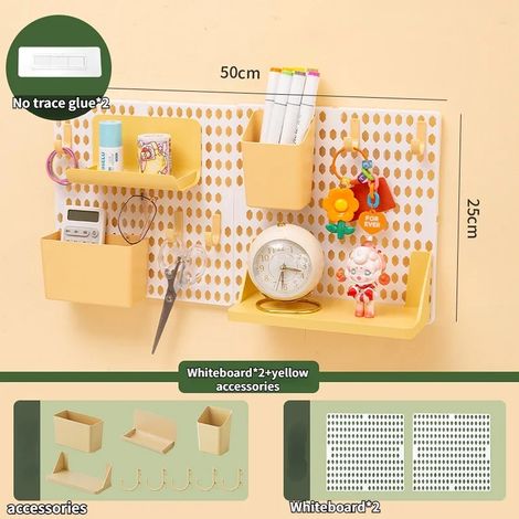 Étagère murale à trous (blanche et jaune) pour dortoir, décoration kawaii, fixation adhésive, rangement mural pour étudiants. (1/5)