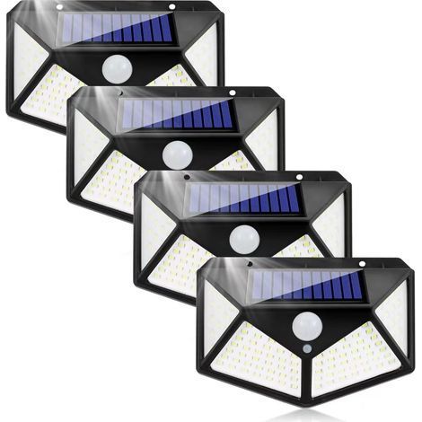 Lampe Solaire Exterieur Detecteur de Mouvement Lumiere Projecteur Led Éclairage Mural d'extérieur Spot Solaire IP65 Etanche 3 Modes Luminaire pour Jardin Garage Carport Terrasse Maison (Lot de 4) (1/5)