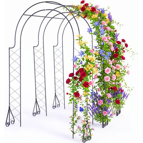 Relaxdays Arco per rose in metallo, A x L x P: 250 x 180 x 210 cm, arco da giardino per piante rampicanti, nero
