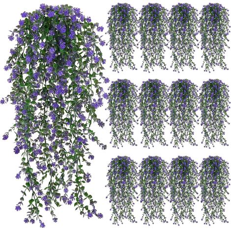12 Plante tombante, 76cm, Fleurs violettes, Plastique, Fil de fer, Intérieur Extérieur (1/5)
