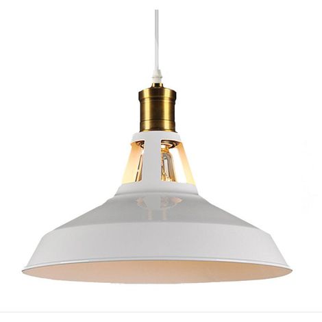 Lustre rétro en métal,lustre de style industriel,lustre vintage,douille E27 avec abat-jour en métal brillant,cordon réglable, diamètre 27 cm,Blanc (1/3)