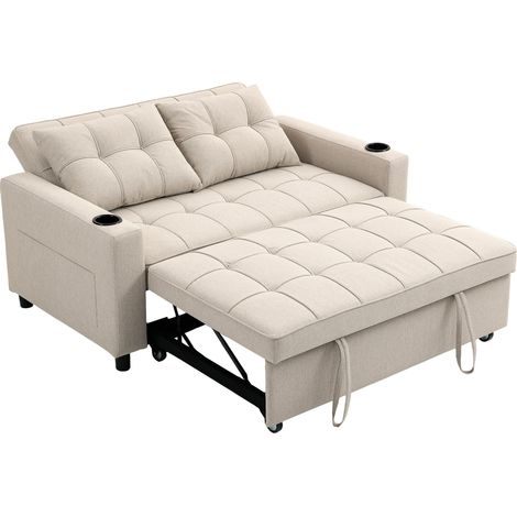 TwoSeater PullOut Sofa Bed Beige (1/5)