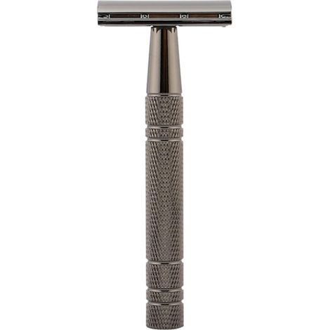 Tondeuse de sécurité Double, Tondeuse à Barbe Manuelle en Acier Inoxydable avec Tête Détachable pour Hommes, Noir Mat (1/5)