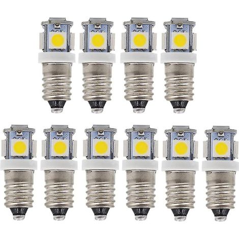 Lot de 10 ampoules LED E10 9V blanc froid 5 SMD 5W (blanc froid, 9V) (1/5)