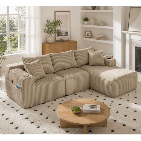 Canapé d'angle modulable avec coussins en chenille blanche pour appartement et hôtel (1/5)