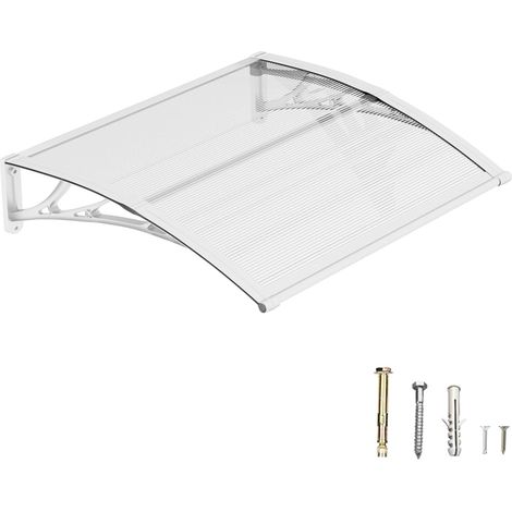Auvent de Porte d’Entrée 80 × 120 cm, Marquise en Polycarbonate Transparent, Toit de Protection Résistant Contre la Pluie et Les Rayons UV, Gris pour Maison et Entrée (1/5)