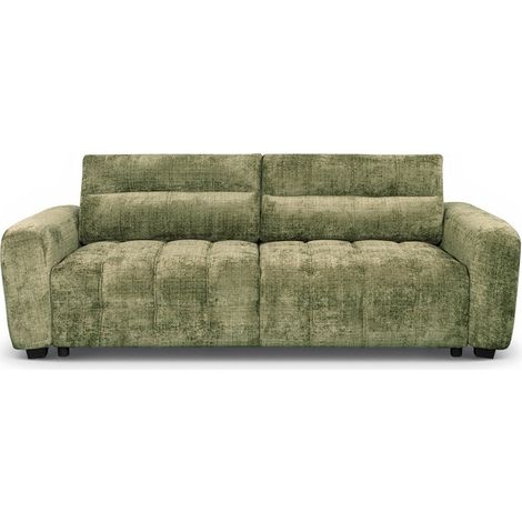 Deco In Paris – Canapé convertible 3 places avec coffre – Velours chiné vert olive – Assise matelassée pour confort – Design élégant et fonctionnel (1/5)