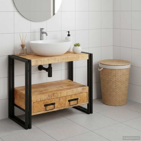 Mueble para lavabo de baño Madera maciza de Mango y Hierro