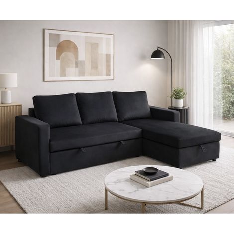 Canapé d'angle convertible avec coffre coloris noir COSY (1/5)