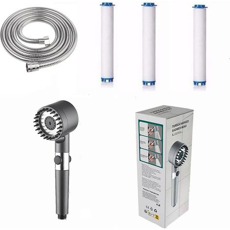 Pommeau Douche Anti Calcaire Haute Pression, Pommeau de douche avec Filtre Economie Deau, 3+1 Types de Jets Douchette Douche Salle de Bain avec Bouton (1/5)