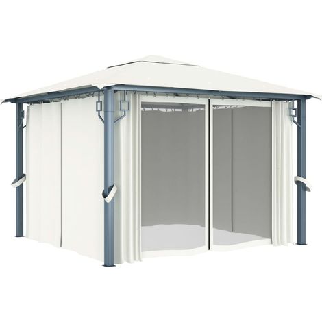 Tonnelle avec rideau 300x300 cm Crème Aluminium (1/5)