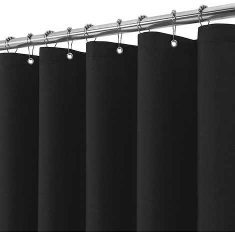 Rideau de Douche Lin avec Anneaux en Métal Imperméable Anti-Moisissures Polyester Tissu Rideau Salle de Bain Lourd pour Baignoire Cabine de Douche 152x214CM (Noir) (1/4)
