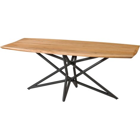 Tavolo da pranzo in legno di Acacia 200x100x77 Laccato naturale gambe incrociate