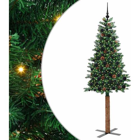 Sapin de Noël，Arbre de Noël mince Vert 210 cm PVC et bois de pin massif CFW68191 (1/5)