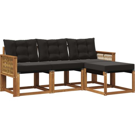 Set di divani da esterno con cuscino 4 pz Salotto da Giardino Naturale e Nero (1/5)