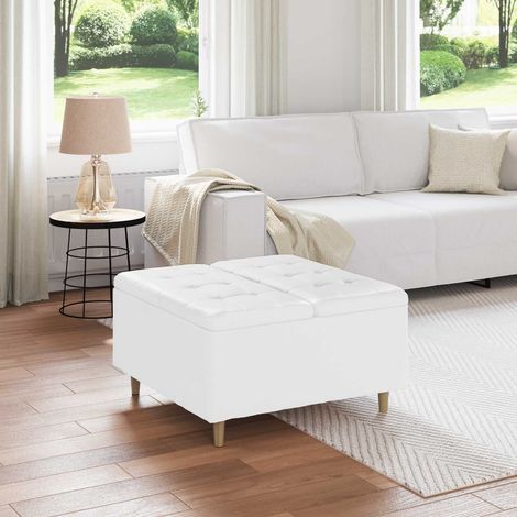 vidaXL Pouf contenitore Bianco 80 x 80 x 45 cm Pelle sintetica