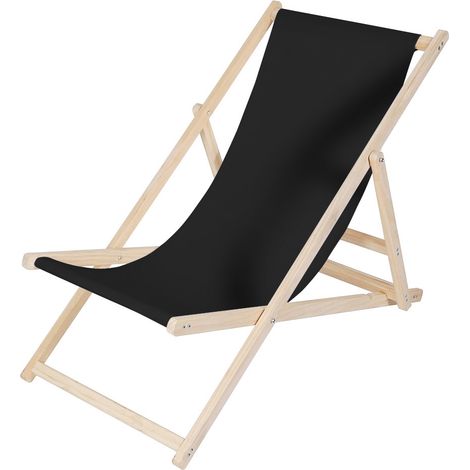 Strandliege Liegestuhl Gartenliege Klappbar Sonnenliege Holz Faltbar Schwarz Outdoor-Möbel Erholung Terrasse verstellbare Rückenlehne Armlehnen (1/5)