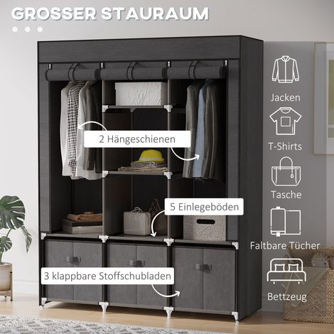 Armoire pliable en tissu non-tissé avec 3 tiroirs, 125 x 43 x 162,5 cm, grise (1/4)