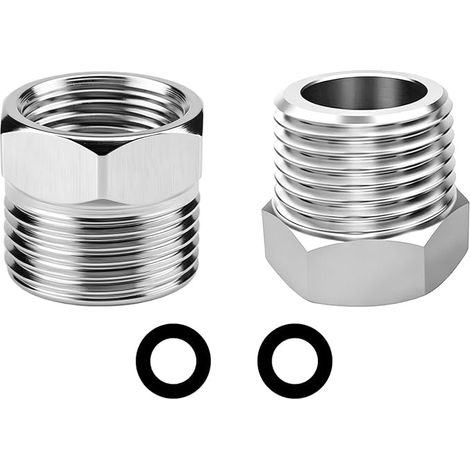 2 Pièces Adaptateur G1/2 vers G3/8, Réducteur Robinet, Raccord Réducteur Robinet en Laiton Chromé avec Joint, Adaptateur Fileté Plomberie pour Tuyau, Robinet, Chauffe-Eau et Purificateur (1/5)
