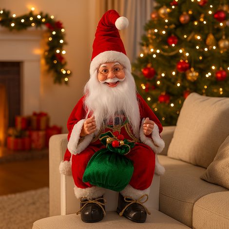 Babbo Natale seduto con palette colore rosso e verde e carillon decorazione natalizia -47 cm (1/5)