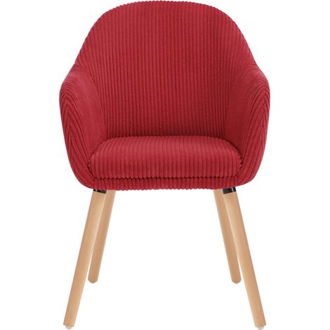 Sedia imbottita con braccioli in velluto a coste rosso e legno, 53,5 x 46 x 83,5 cm MODENUIT (1/5)