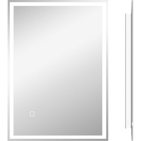 Miroir de salle de bain LED mural, éclairage blanc froid, commande tactile, pose horizontale ou verticale, verre, aluminium et finition argentée – CHICFURN (1/5)