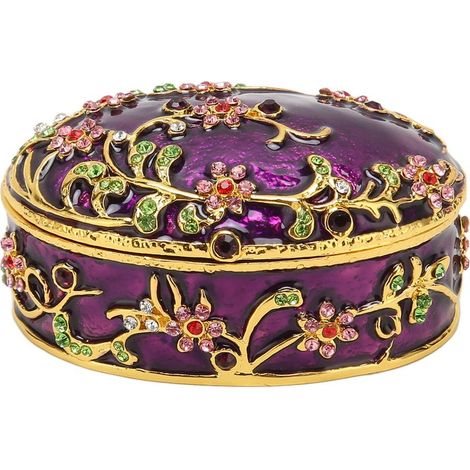 Handbemaltes Schmuckkästchen mit klassisch-realistischen Blumen, Klappdeckel, Aufbewahrung für Ringe und Ohrringe, lila (1/5)