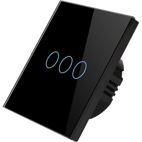 AC90–240V WLAN-Smart-Schalter mit Touch-App- und Sprachsteuerung (RF433-Frequenz), kompatibel mit Google Home für Tuya, 3 Tasten, schwarz (1/5)