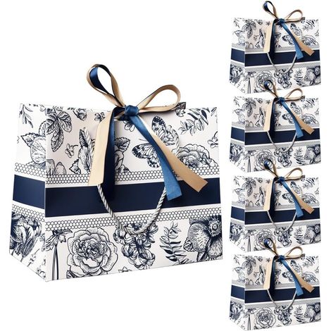 Sacs cadeaux à motifs floraux. Élégant sac cadeau vintage avec anse épaisse, grande capacité de transport, idéal pour les anniversaires, les mariages et les fêtes. (1/5)