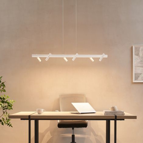 Longue suspension blanche linéaire LED dimmable spots orientables - Aniska