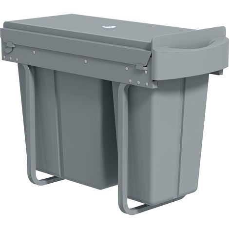 Poubelle extensible, conteneur à déchets de cuisine avec 2 seaux amovibles, poignée, 30 litres (20 L + 10 L), métal, gris