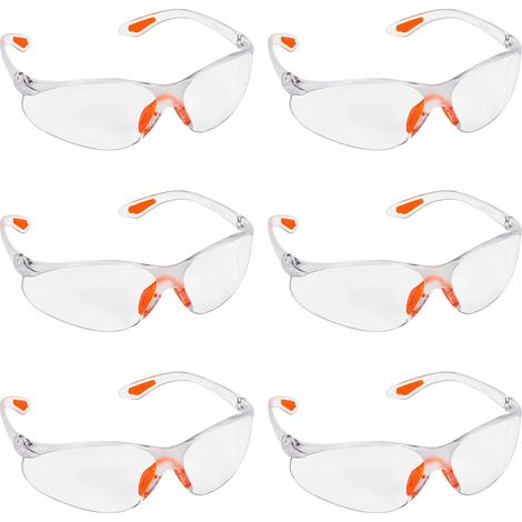 6 Stück transparente Schutzbrille – Schutzbrille mit Kunststoffgläsern, Nasensteg und Gummibügelspitzen für Komfort – transparente PSA-Brille
